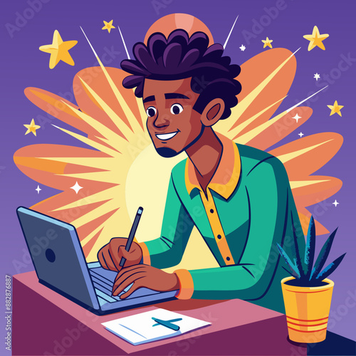 Black Male Writing a passionate blog post, sharing his unique perspective with the world.
