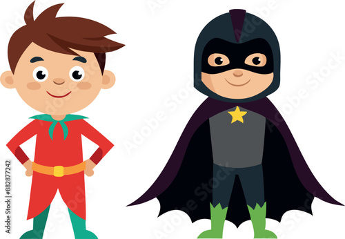 Two boys dressed as superheroes for Halloween