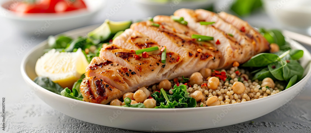 A nutritious meal with a focus on lowglycemic foods, representing a diabetesfriendly diet A nutritious meal with a focus on lowglycemic foods, representing a diabetesfriendly diet