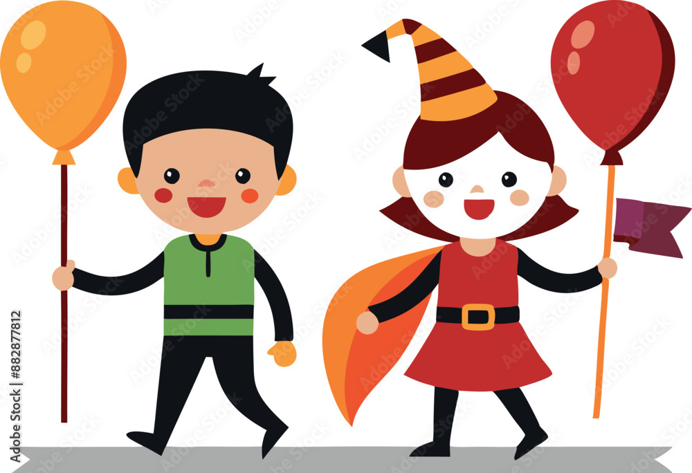Kids dressed as superhero and witch for Halloween Kids dressed as superhero and witch for Halloween