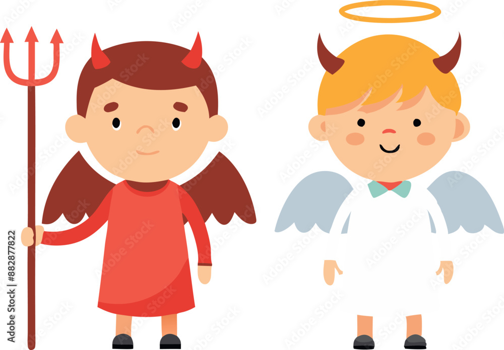 Kids dressed as devil and angel for Halloween Kids dressed as devil and angel for Halloween