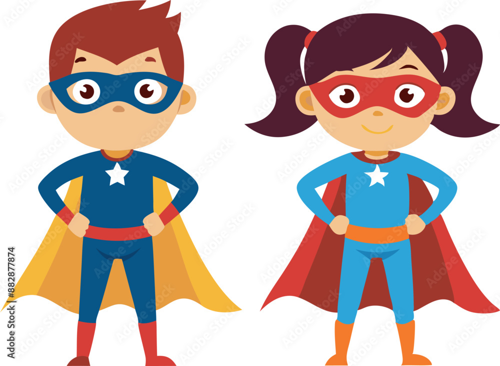 Boy and girl dressed as superheroes for Halloween Boy and girl dressed as superheroes for Halloween