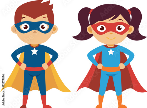 Boy and girl dressed as superheroes for Halloween