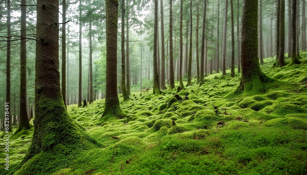 Moss-covered forest floor after rainfall Moss-covered forest floor after rainfall