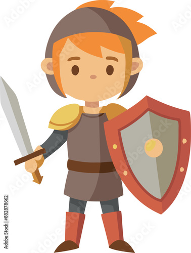 Boy dressed as a knight with a sword and shield