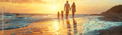 A romantic walk on the beach for parents, with children secretly preparing a holiday surprise