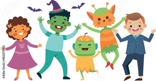 Kids dressed as zombies and monsters for Halloween