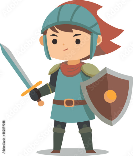 Boy dressed as a knight with a sword and shield
