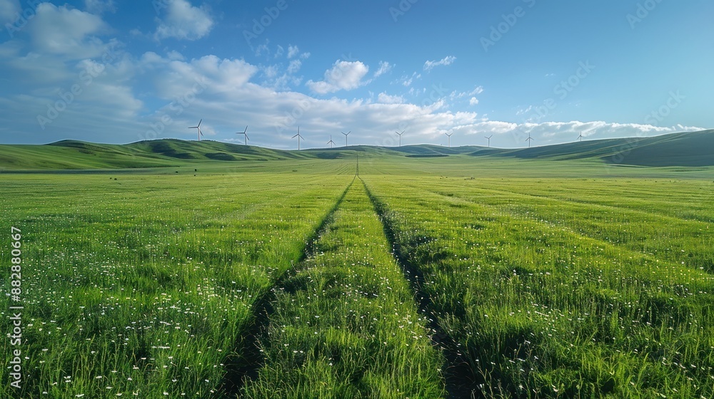 Green Field with Wind Turbines Green Field with Wind Turbines