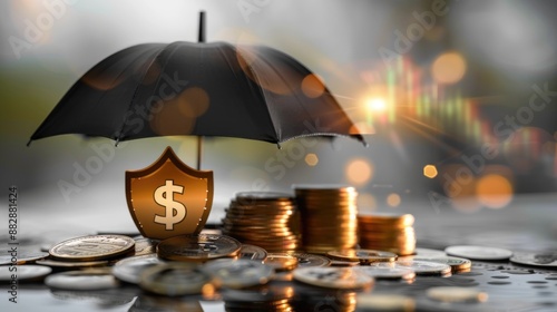 Wallpaper Mural financial security and business profit, featuring currency, protective elements like a shield or umbrella, and possibly graphs or charts illustrating growth or insurance concepts Torontodigital.ca