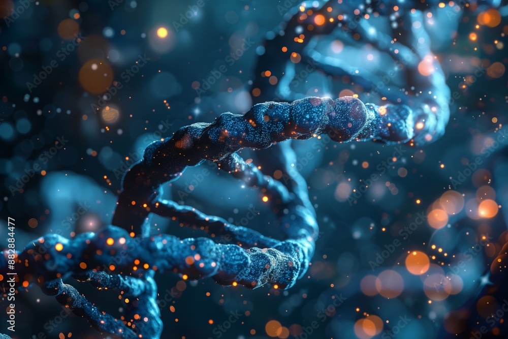 A Close-Up View of a Blue and Orange DNA Strand A Close-Up View of a Blue and Orange DNA Strand