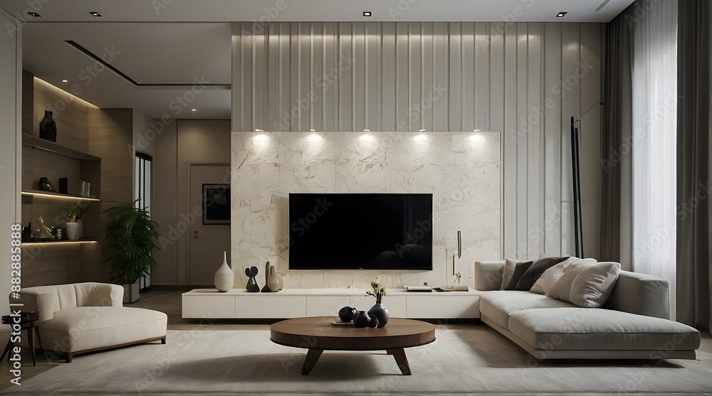 modern and minimal living room interior design, TV wall design, contemporary interior design, 3D render, cinematic lighting modern and minimal living room interior design, TV wall design, contemporary interior design, 3D render, cinematic lighting