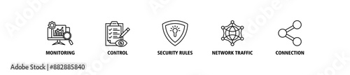 Free Download Firewall banner web icon set vector symbol illustration concept for network security system with icon of monitoring, control, security rules, network traffic and connection - GFXLoad