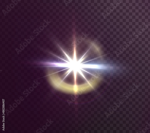 Flash, realistic highlights, glowing effects, camera light, sunlight reflection, stars, isolated highlights, sparkling highlights. Isolated on transparent background, png. Celestial, space elements 