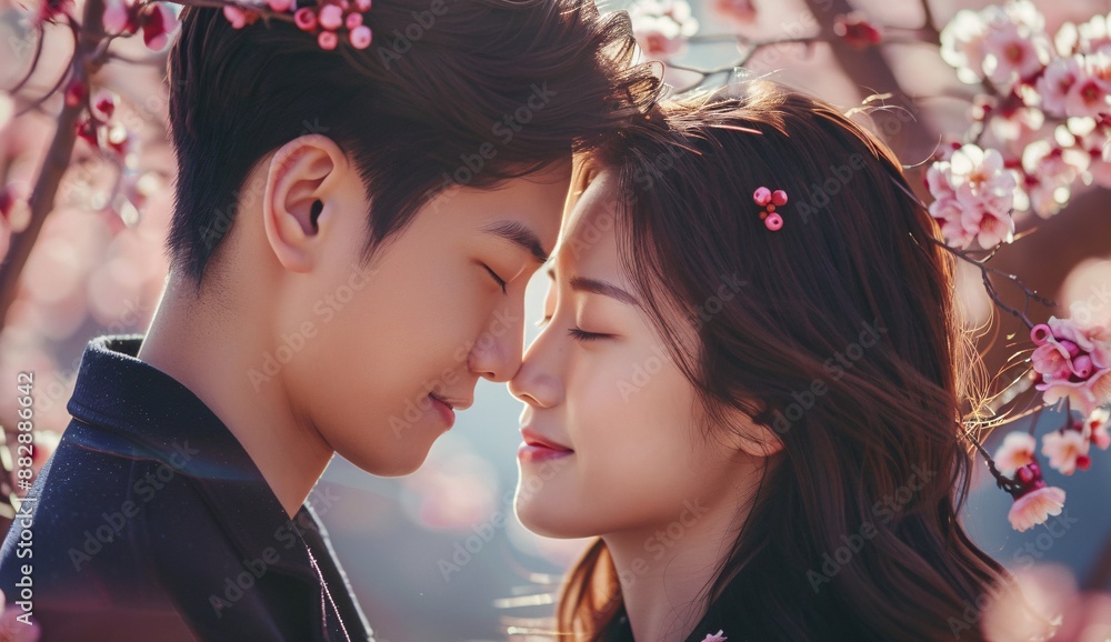 couple touching their noses with each other in a very cute way and are about to kisss couple touching their noses with each other in a very cute way and are about to kisss