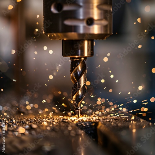 sparks from a metal driller machine  photo