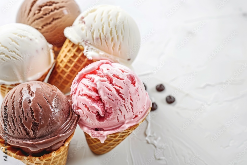 Close-up of handmade scoop ice cream in cone, food photography Close-up of handmade scoop ice cream in cone, food photography