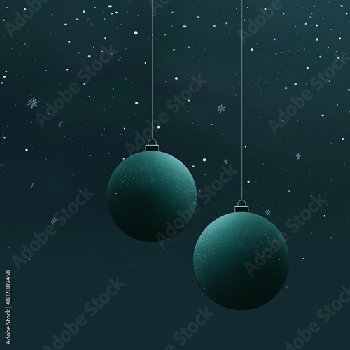 green christmas ball with snow falling in the background 