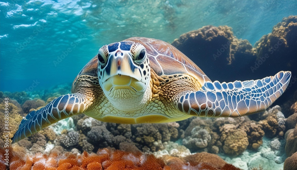 Close-up of a turtle swimming underwater Close-up of a turtle swimming underwater
