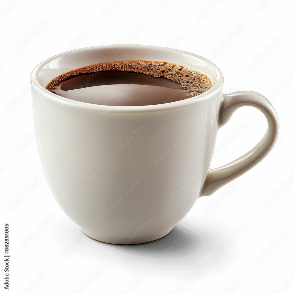 Fototapeta premium Close-Up of a White Ceramic Cup Filled with Freshly Brewed Black Coffee on a White Background