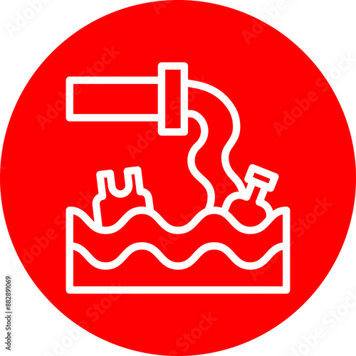 Wastewater Discharge Vector Line White Circle Red