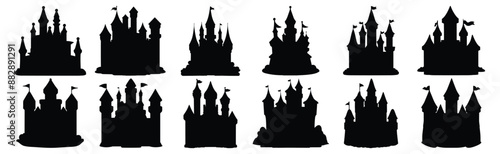 Fairy Castle silhouettes set, pack of vector silhouette design, isolated background