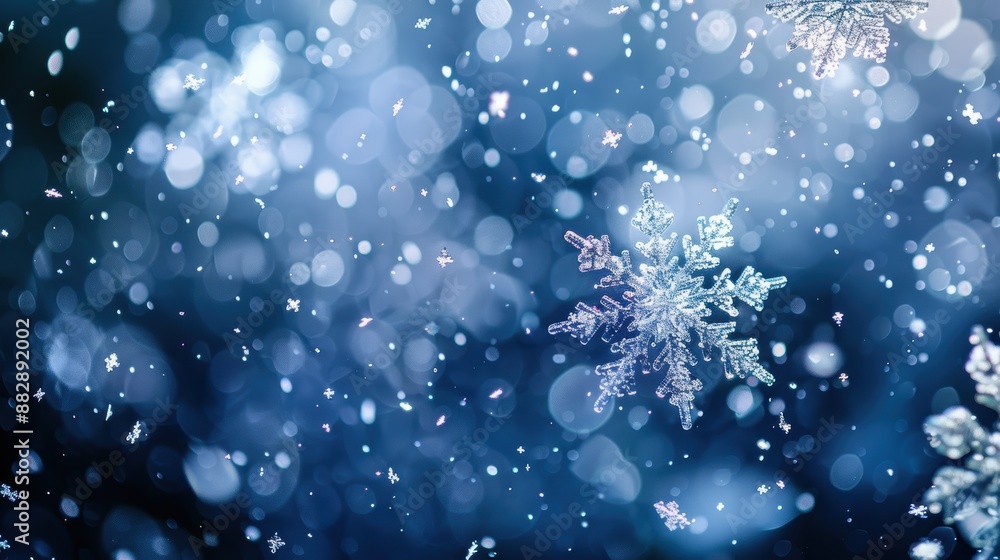 A blue background with detailed snowflakes and bokeh lights, perfect for a winter theme. A blue background with detailed snowflakes and bokeh lights, perfect for a winter theme.