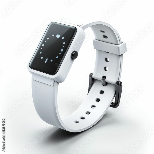 Modern White Smartwatch with Minimalist Design and Digital Display on White Background