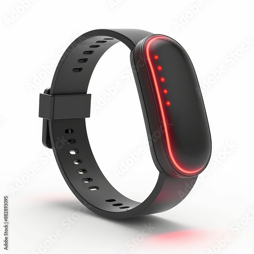 Modern Black Fitness Tracker with Red LED Lights on a White Background