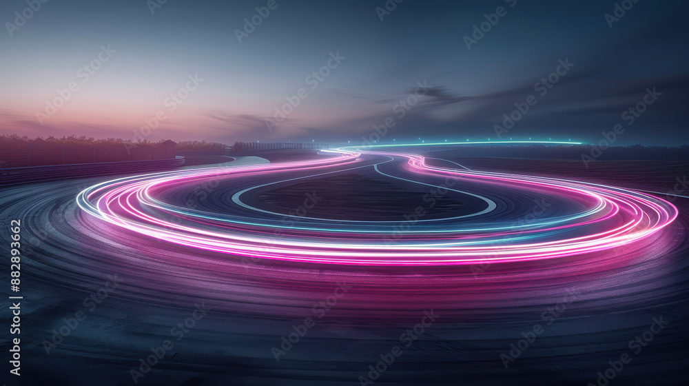 Fototapeta premium A bright pink and blue light trail on a road