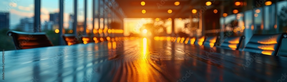 Fototapeta premium Photography of an enterprise CEO giving a speech, medium shot with blurred boardroom background. Space for text.