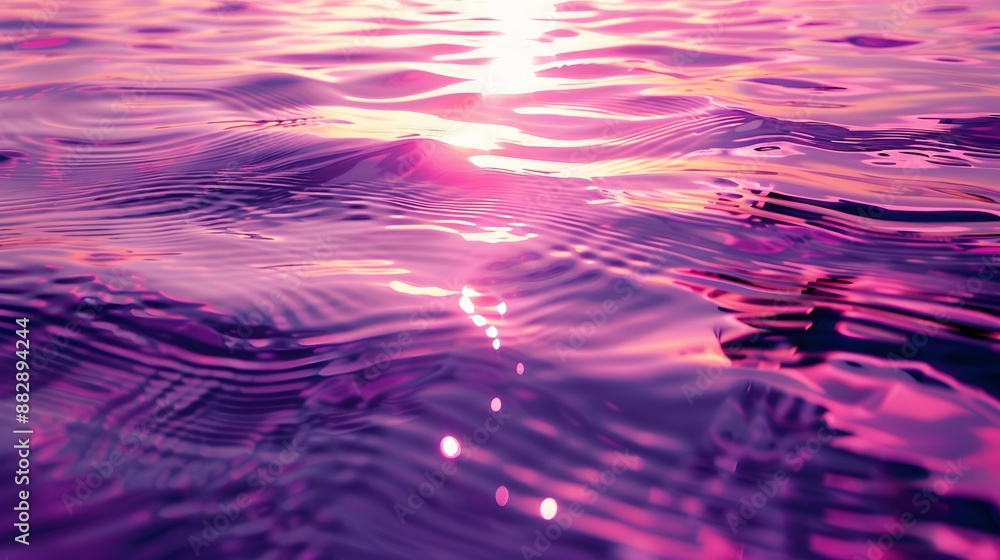 A tranquil scene featuring ripples on a surface of water, bathed in tones of surreal purple and pink hues reflecting an unseen light source. A tranquil scene featuring ripples on a surface of water, bathed in tones of surreal purple and pink hues reflecting an unseen light source.