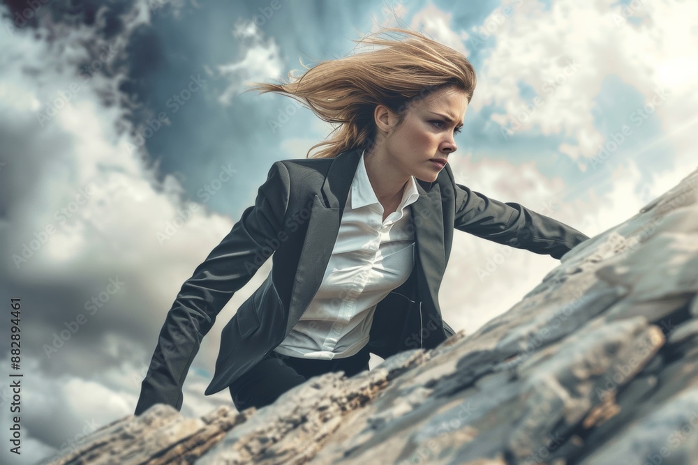 Businesswoman leading by example, demonstrating resilience and determination in the face of challenges.