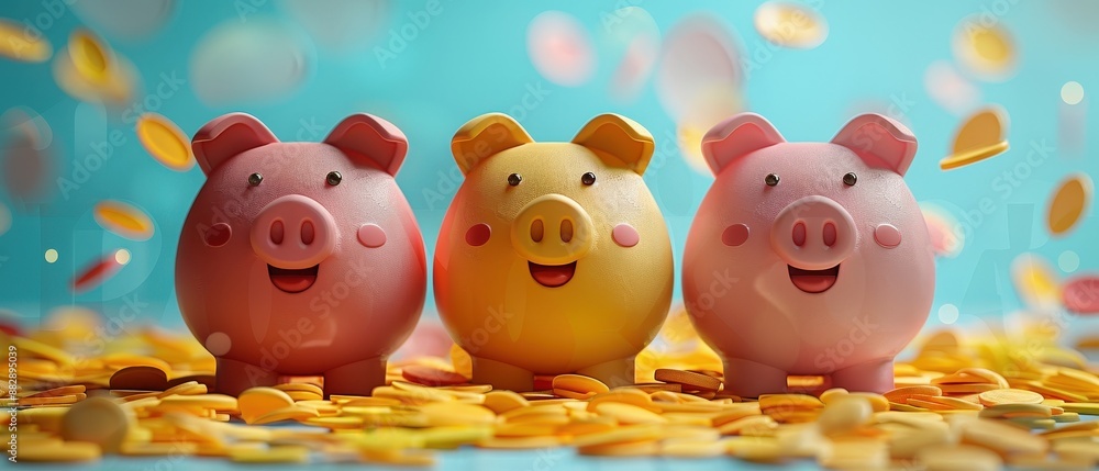 Obraz premium Cute 3D Blender style of a wealth management event with animated happy clients, isolated background.