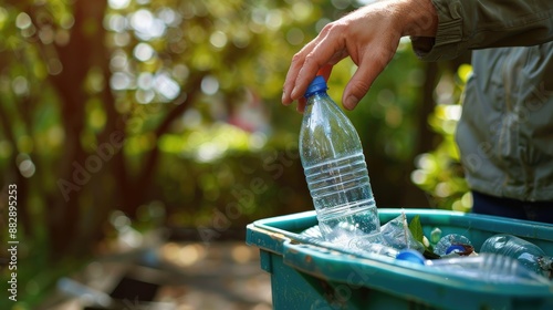 Wallpaper Mural a hand throws away a plastic bottle. Selective focus Torontodigital.ca