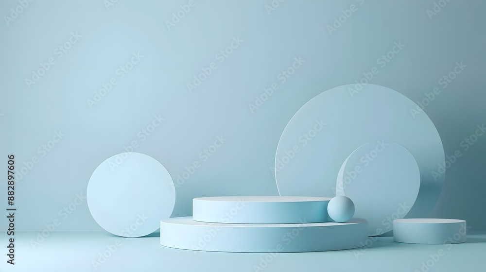 podium mockup for products in a light blue room. The podiums have different sizes and are stacked on top of each other. This room has a modern and minimalist feel podium mockup for products in a light blue room. The podiums have different sizes and are stacked on top of each other. This room has a modern and minimalist feel