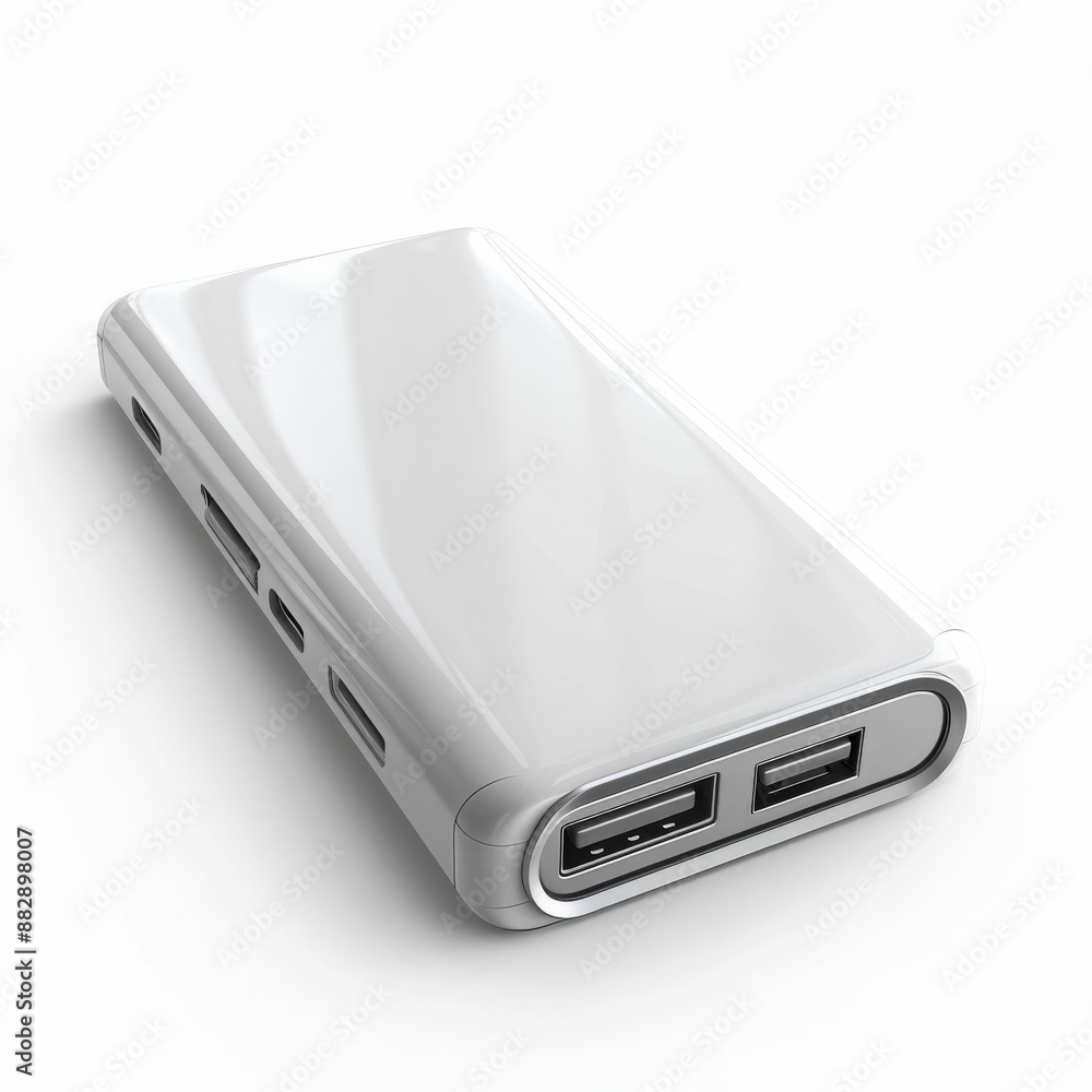 Sleek White Portable Power Bank with Dual USB Ports for Charging Devices Sleek White Portable Power Bank with Dual USB Ports for Charging Devices