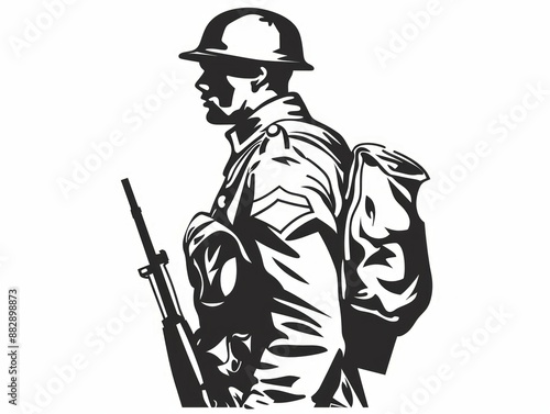 Wallpaper Mural Soldier black silhouette isolated on a white background Torontodigital.ca