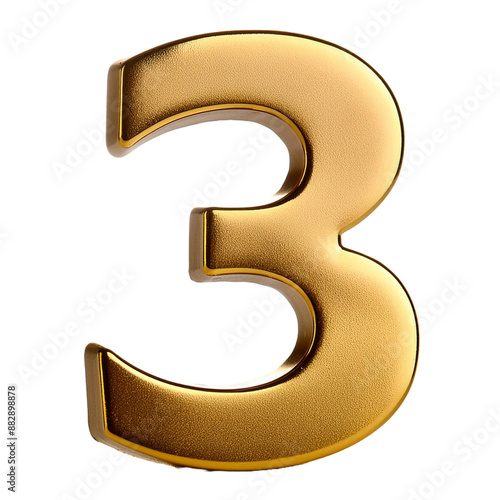 3d golden number 3 on white background