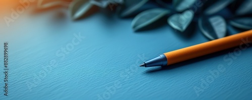 Concept minimalist style background with a medium shot of a desk calendar and pen, space for text. photo