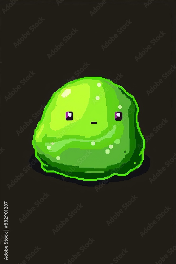 pixel art game rpgmaker icon cute green slime on black background Stock ...