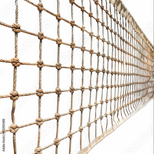 Close-Up of a Volleyball Net with White Background Highlighting the Knots and Texture of the Ropes