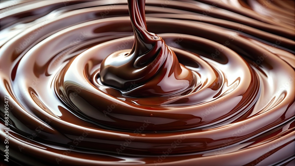 Close-up of thick, creamy dark chocolate stream cascading onto surface with glossy finish , chocolate, stream, creamy, close-up Close-up of thick, creamy dark chocolate stream cascading onto surface with glossy finish , chocolate, stream, creamy, close-up