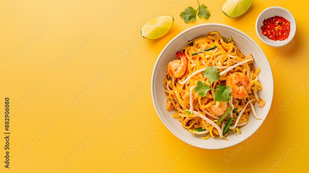 Delicious Pad Thai Noodles with Shrimp.