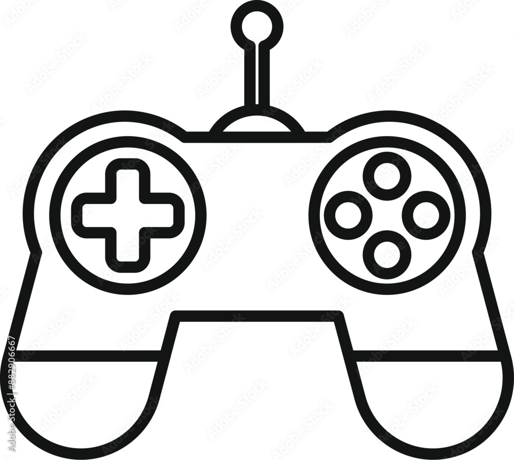 Simple black and white line art of a drone remote control with buttons and joystick Simple black and white line art of a drone remote control with buttons and joystick