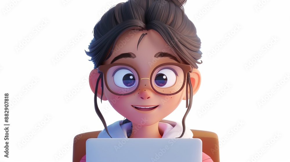 Cartoon Girl Using Laptop Cartoon Girl Using Laptop
