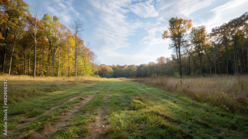 A field of grass with trees in the background A field of grass with trees in the background