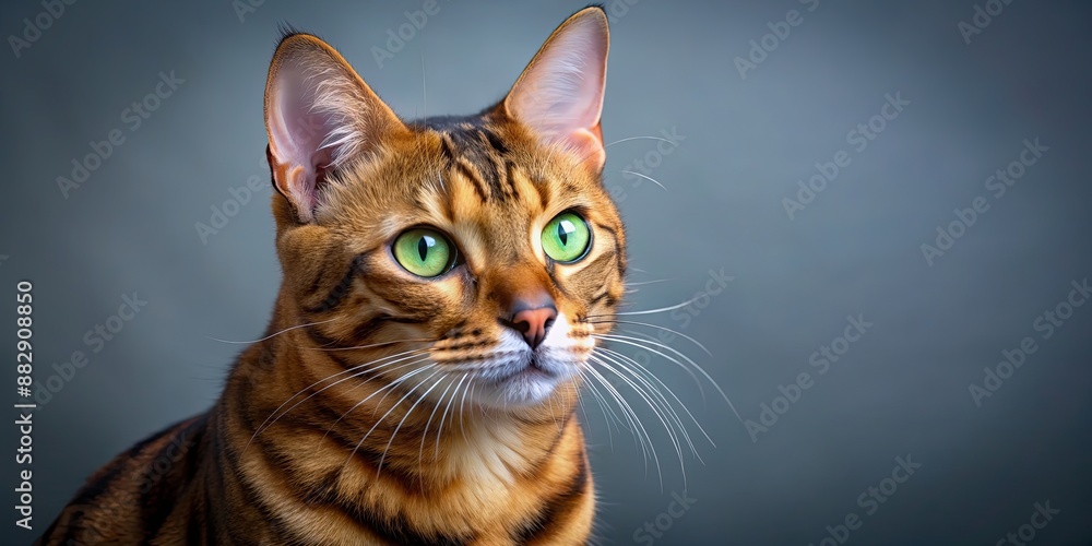 Bengal cat with green eyes looking to the left with curiosity, Bengal cat, feline, domestic animal, eyes, watching, curiosity Bengal cat with green eyes looking to the left with curiosity, Bengal cat, feline, domestic animal, eyes, watching, curiosity