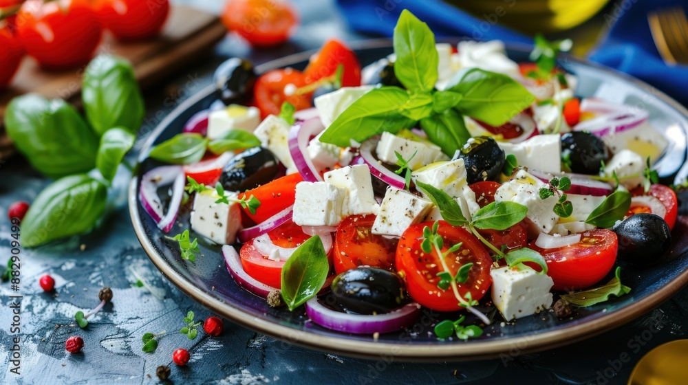 Fresh Greek Salad with Feta Cheese, Tomatoes, and Olives Fresh Greek Salad with Feta Cheese, Tomatoes, and Olives