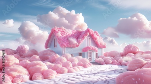 Wallpaper Mural A house covered in pink flowers sits in a field of pink flowers Torontodigital.ca